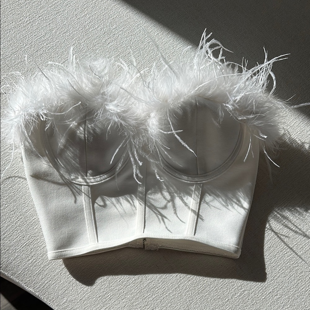 superdown White Feather Trim Crop Top
